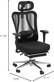 Hbada P3 Ergonnomic Office Chair with 2D Adjustable Lumbar Support, Office Chair with Adjustable Headrest and Armrest, 145° Stepless Tilt Function, Black(with Footrest)