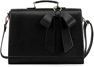 ECOSUSI Ladies PU Leather Laptop Bag Briefcase Crossbody Messenger Bags Satchel Purse Fit 14" Laptop, Black