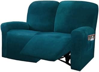 ULTICOR Reclining Love Seat Slipcover, 48" - 65" L, 6-Piece Velvet Stretch Loveseat Reclining Sofa Covers, 2 seat Love seat Recliner Cover, Thick, Soft, Washable (Deep Teel)