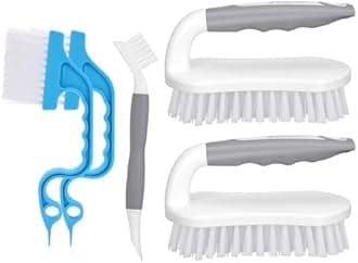 SetSail Cleaning Brush 5-Pack Set for Deep Cleaning Heavy-Duty Scrub Brush, Grout Brush, Crevice Brush, Stiff Bristle Angled Brush With Scraper for Bathroom Tubs, Tile, Blinds, Kitchen Crevices, Sinks