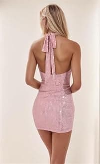 Sequin Sparkly Homecoming Dresses Short for Teens 2025 Halter Open Back Mini Tight Prom Cocktail Party Dress