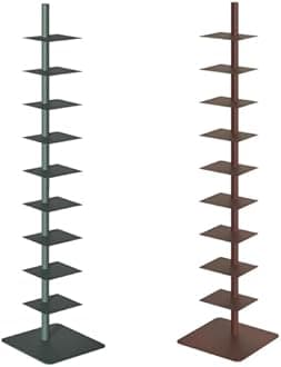 9-Tier Metal Spine Bookshelf - Vertical Tower for Booksfor Small Spaces, Multipurpose Corner Bookshelf, Tall & Narrow Ladder Bookcase, Ideal Book Display for Home or Office (Dark Red)