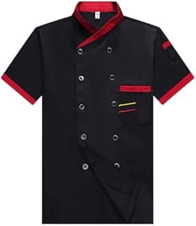 Unisex Chef Coat for Men Women Works Chef Jacket Short Sleeve Crewneck Button Down Uniform Pocket T Shirts