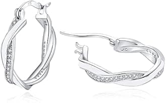 HEEYA Silver Hoop Earrings for Women Girls, Sterling Silver Hoops Sleeper Huggies Earrings, Hypoallergenic Twist Earring Cubic Zirconia Jewellery Gift, Gold/Rose Gold/Blue/Black/Red - 15/20mm