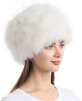 LA CARRIE Women's Faux Fur Hat for Winter with Stretch Cossack Russian Style White Warm Cap