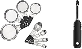 OXO Good Grips Stainless Steel Measuring Cup and Spoon Set + Swivel Vegetable Peeler