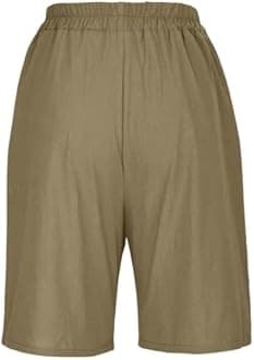 Cotton Linen Shorts for Women Loose Fit Knee Length Bermuda Shorts Casual Wide Leg Elastic Waist Workout Shorts