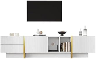 BTM TV Stand Cabinet for TV up to 85", TV Stand with 2 Drawers, 2 Cabinets and Open Shelves, Embossed Pattern TV Unit, 190x35x34cm