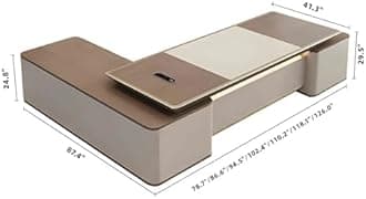 Executive Desk - Modern l Shape Office Desk with Light Strip, Corner Desk with Drawers & Fingerprint Multifunctional Plug Box, Suitable for Office (86.6")