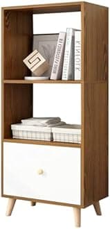 IOTXY Open Shelf Cube Bookcase - 47" Tall Mid-Century Large Bookshelf with Drawer and Deepen Display Storage Cabinet for Home Office, Walnut