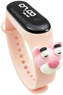 Digital Dial Waterproof Stylish & Fashionable Wrist Smart Watch LED Band for Kids, Colorful Cartoon for Boys & Girls (Removable Silicon Strap) (Baby Pink Monster)