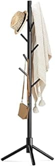 Haddockway Wooden Coat Rack Stand with 8 Hooks New Zealand Pine Adjustable Coat Standing Tree Easy Assembly for Coats, Hats, Scarves and Handbags for Entryway, Hallway, Bedroom, Office