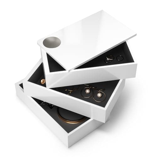 Umbra Spindle Jewlery Box, Unique Storage Box for Accessories with White High-Gloss Finish