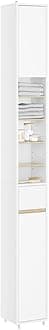 SoBuy Bathroom Narrow Storage Cabinet Skinny Tall Unit with Adjustable Shelves Slender Anti-Tipping Floor Standing Cupboard, White & Natural BZR34-WN