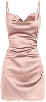 ZAFUL Women's Satin Sleeveless Spaghetti Strap Mini Dress Sexy Slip Cowl Neck Silky Cocktail Party Dresses