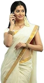 ready2wearReady to wear stitched saree, traditional Kerala kasavu saree, quality handloom cotton, running blouse with zari border