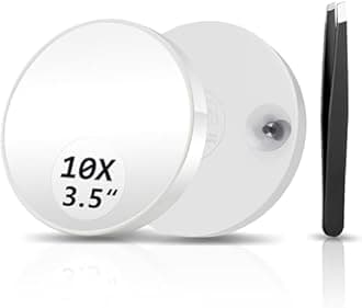 10X Magnifying Mirror, Magnified Mirrors 3.5" with Two Suction Cups and Tweezers, Travel Magnifyied Mirror Set Comes with Portable Storage Bag, Small Magnifying Mirrors for Travel(White)