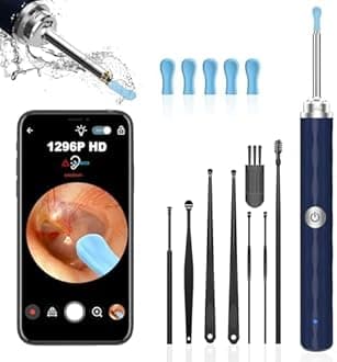 Ear Wax Removal Tool Camera, (1296P) Ear Cleaner with Light and Camera Ear Wax Cleaner with 8 pcs Ear Set, Earwax Removal Kit Compatible with iPhones, iPad, Android Phones, Blue…
