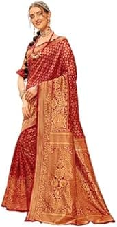 Kanchipuram Ladies Silk Half Fabric Half Fabric Sari with Blouse