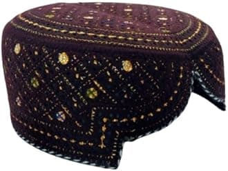 Sindhi Topi Kufi Traditional Handmade Cap with Embroidered Front Cut Unisex, Ramadan, Eid Gift for Muslims Made in Pakistan