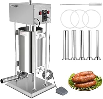 ROVSUN 15.4LBS/10L Electric Sausage Stuffer, Adjustable Speed Stainless Steel Sausage Maker Meat Stuffer, Heavy Duty Vertical Electric Stuffer Sausage Filler with 5 Stuffing Tubes, Home & Commercial