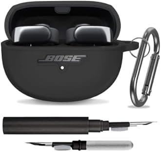Silicone Case Cover for New Bose Ultra Open Earbuds, Shockproof Protective Skin Case with 3-in-1 Cleaner Kit & Carabiner (Black, LED & Logo Visible)
