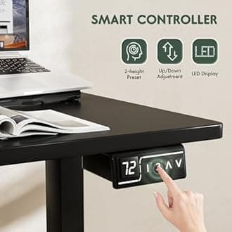 Furmax 63 x 55 Inch L Shaped Standing Desk with 2 Preset Heights, Electric Height Adjustable Computer Table, 2 Hooks & Feet Balance, Corner Sit Stand Desk for Home Office (Black)