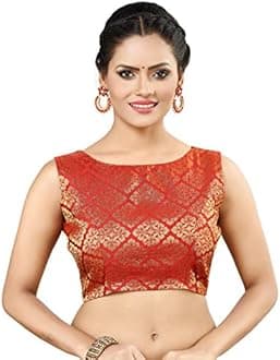 Madhu Fashion Womens Banaras Brocade Readymade Stitched Sleeveless Saree Blouse