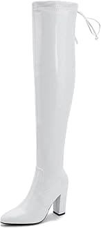 Women's Thigh High Boots Over The Knee Boot Sexy Pointed Toe Chunky Heels Boots Zipper Lace Up Long Boots