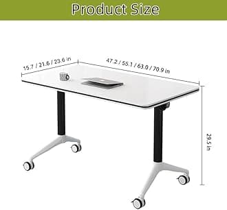 Alfalfalulu Conference Table, Folding Conference Room Tables with Flip-Top Design, Mobile Rectangular Modular Tables for Office Meetings and Training Sessions (White, 55.1×23.6×29.5in)