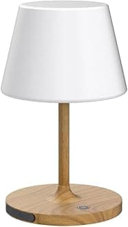 Outdoor Battery Operated Table Lamp Waterproof, 4000mAh Cordless Table Lamp Rechargeable, Touch Dimmable Desk Lamp, LED Night Light for Patio Camping Restaurant Home (Wood Grain, 9.6in)