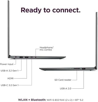 Lenovo IdeaPad 15.6" Laptop, Windows 11 with 1-Year Microsoft Office 365 Included, Intel Celeron Processor, PLUSERA Earphones (Gray, 12GB RAM | 640GB Storage)