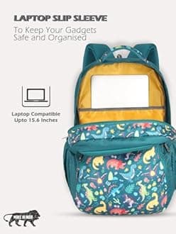 Lavie Sport Dino 39L Printed School Unisex Backpack with Rain cover for Boys/Girls (Teal)