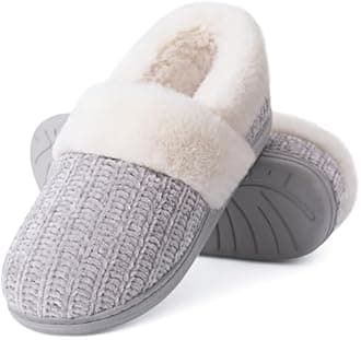 Evshine Women's Fuzzy Memory Foam Closed Back Slippers Chenille Knit Fleece Lined House Shoes