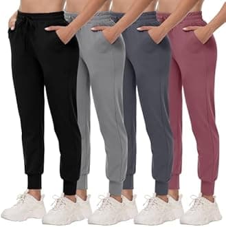 4 Pack Joggers for Women - Sweatpants with Pockets Lightweight Comfy Yoga Pants for Workout Travel Lounge