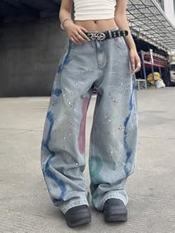 OYICAI Womens Baggy Jeans Wide Leg Denim Pants Y2k 90s Vintage Hip Hop Loose Long Trousers Streetwear