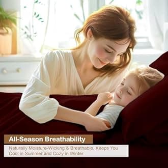 ARlinen Queen Waterbed Sheet Set - 4 Piece, 100% Cotton, 21 Inch Deep Pockets, Attached Design, Extra Soft Solid Burgundy Bed Sheets