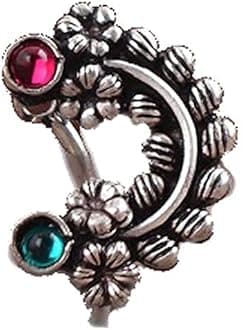 Anuradha Art JewelleryOxidised nose pin for women | Clip on | Press On | Without piercing | Silver | Latest nose pin deigns