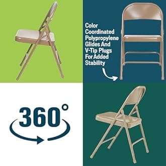 Steel Portable Folding Chairs by National Public Seating – 50 Series Premium Heavy-Duty Foldable Chairs for Indoor & Outdoor, Set of 4 – Comfortable, Durable, Institutional-Grade, Beige