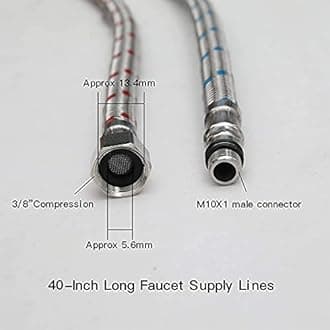 40-Inch Long Faucet Connector, 2Pcs Faucet Supply Lines, Kitchen Sink Toilet Hose Braided Stainless Steel Supply Hose 3/8" Female Compression Thread x M10 Male Connector (1 Pair)