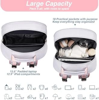 MOMUVO Diaper Bag Backpack, Quilted Baby Bag with Changing Pad & Stroller Straps & Pacifier Case, Large Travel Diaper Bags