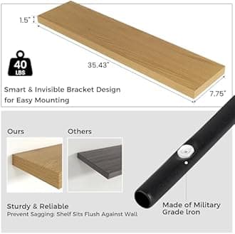 Floating Shelves for Wall 36"W x 7.8"D x 1.5"H, Engineered Wood Wall Shelves with Invisible Brackets for Living Room Bedroom Bathroom Office Kitchen Decor and Storage, Oak Finish, Set of 2