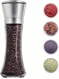 Marve Beautiful Stainless Steel Salt & Pepper Grinders Refillable Set - Salt/Spice Shakers with Adjustable Coarse Mills - Easy Clean Ceramic Grinders with Funnel (Big Pepper Mill 2 Pc)