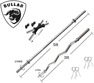 BULLAR Home Gym Set, Home Gym Combo, Home Gym Equipments for Men, Home Gym Kit with 50Kg Weight Plates, 5ft Straight Rod and 3ft curl Rod, 1 Pair Dumbbell rods & Accessories