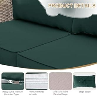 Outdoor Sectional Cushions, 5" Replacement Cushions for Patio Furniture, 9 Piece Water-Resistant Couch Cushion Replacement Set, for 4-seat Patio L Shaped Wicker Sofa (Dark Green)