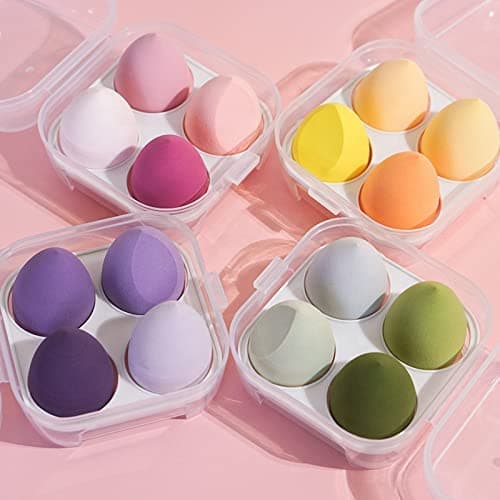 6 Pcs Multicolor Dry and Wet Use Makeup Sponge Set Blender Beauty Foundation Blending Sponge for Liquid, Cream, and Powder with Egg Sponge Blending Holder Box (Multi Coloured)