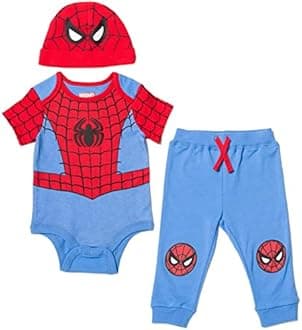 Marvel Avengers Spider-Man Baby Boys 3 Piece Outfit Set: Bodysuit Pants Hat Spider-Man 0-3 Months