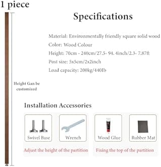 Floor to Ceiling Room Divider - Solid Wood Screen Partition Post, Modern Luxury Living Room Column Bedroom Wall Vertical Bar Room Dividers, Easy to install ( Color : Wood 1Pc , Size : 100cm/39.3in/3.2