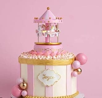 Plastic and Metal Merry-Go-Round Rotating Small Carousel Wind Up Music Box with Flying Horse Fairground for Kids (Pink) - Musical Toy