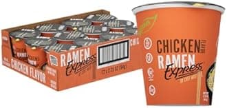 RAMEN EXPRESS Chicken Flavor Ramen Cup Noodle, 2.25 Oz Each (Pack Of 12) | Animal-free Ramen Noodles | All Plant-based | Made in U.S. with finest American flour
